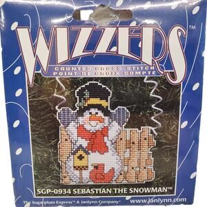 Wizzers Counted Cross Stitch Sebastian the Snowman Christmas Ornament NEW VTG
